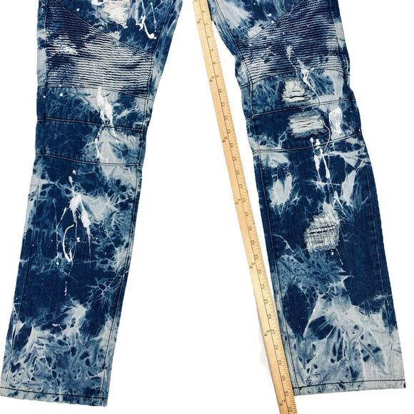 Square Zero Distressed Jeans Mens 36 Blue White Splatter Y2K Rock Grunge Denim - Picture 11 of 14